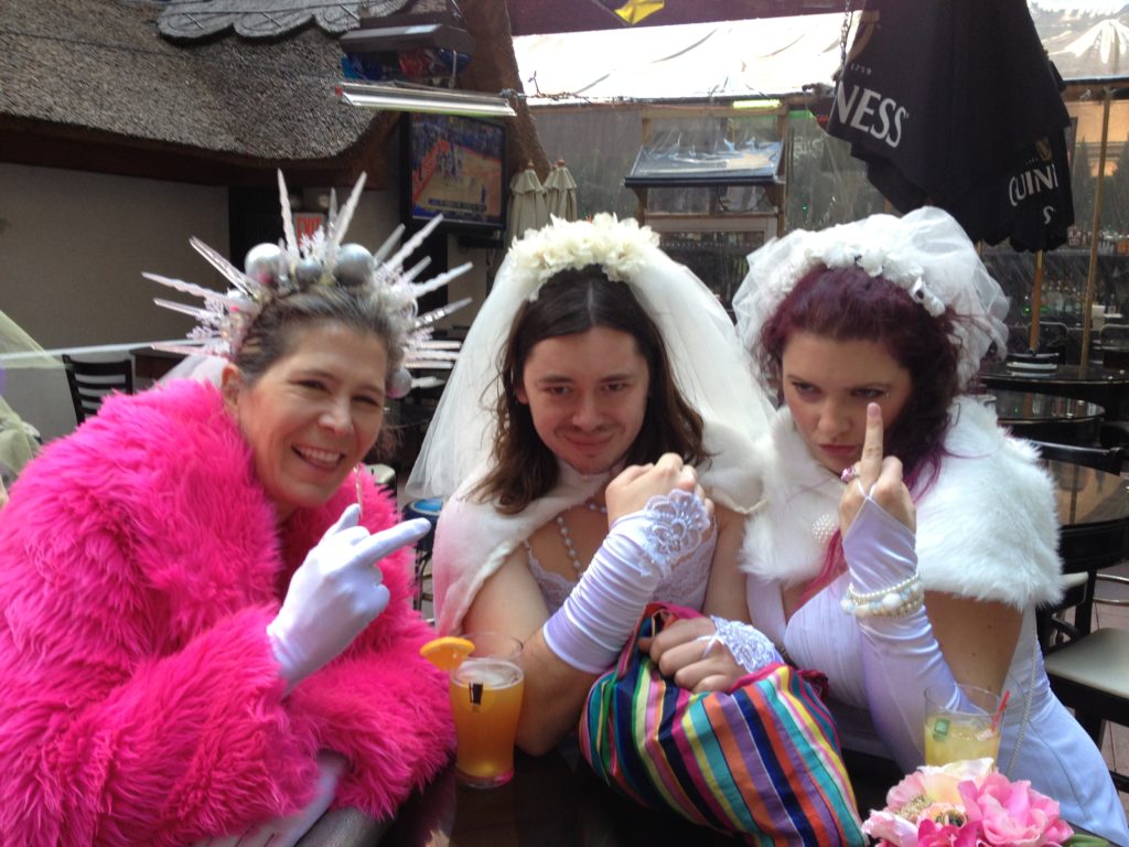 three brides giving the finger (Brides of March, Times Sq bar)