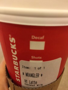 Wrangler (spelled correctly) at Starbucks