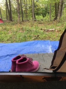my new Timberland's camping in the Catskills
