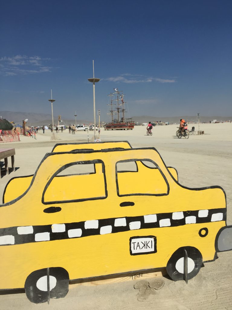 My taxi and the Monaco at Burning Man
