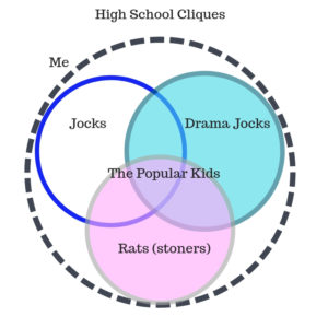 Venn Diagram of my high school years Jocks, Drama Jocks, Rats, The Popular Kids and Me