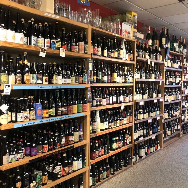a wall of locally made craft beers