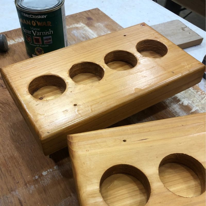 stained wood base for beer flight holder