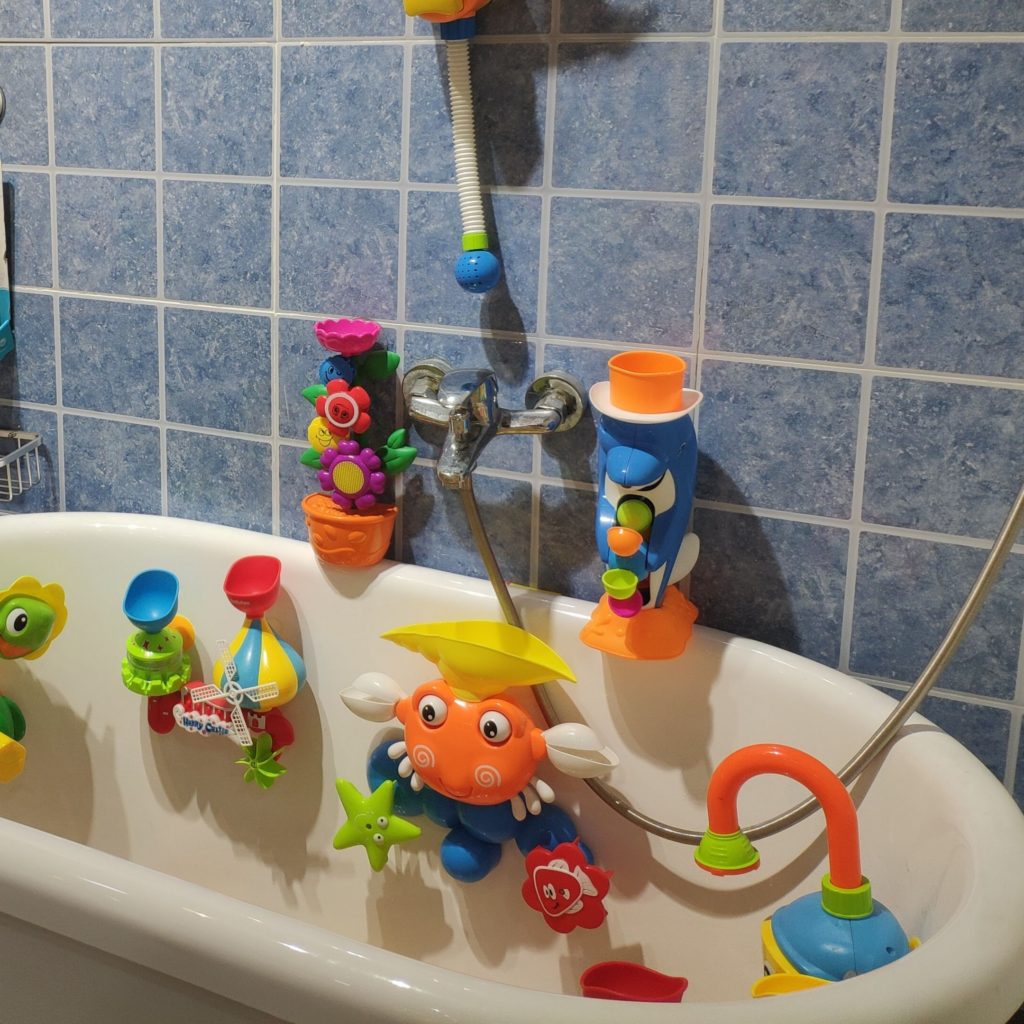 kids toys in bathtub