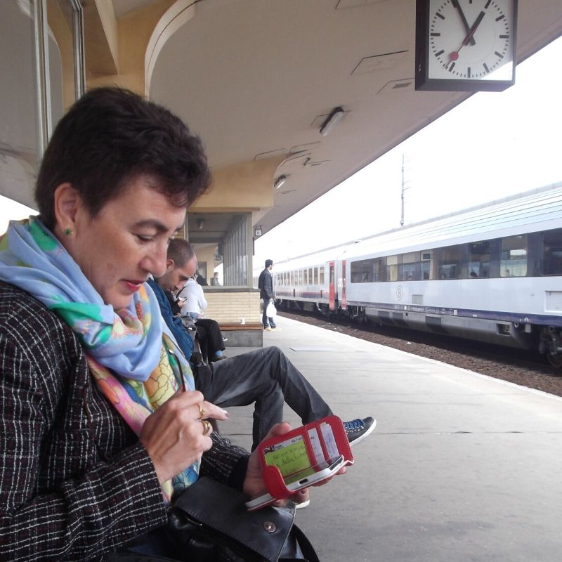 Michelle Hanton waiting for train in Brussels while following her dreams