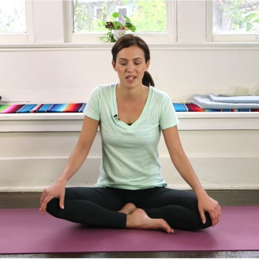 Adrienne in beginner yoga pose