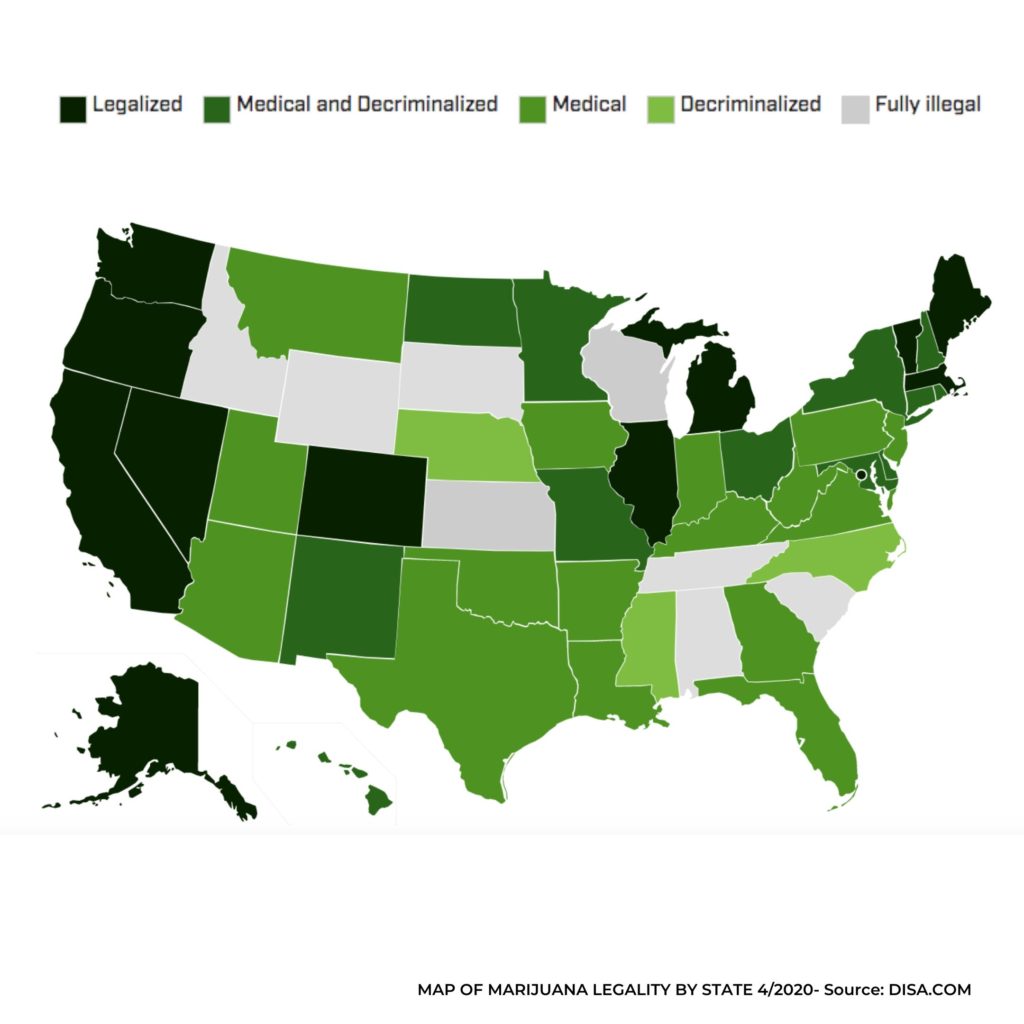 map of USA states by cannabis legality which will help you know if CBD lube is available in your state