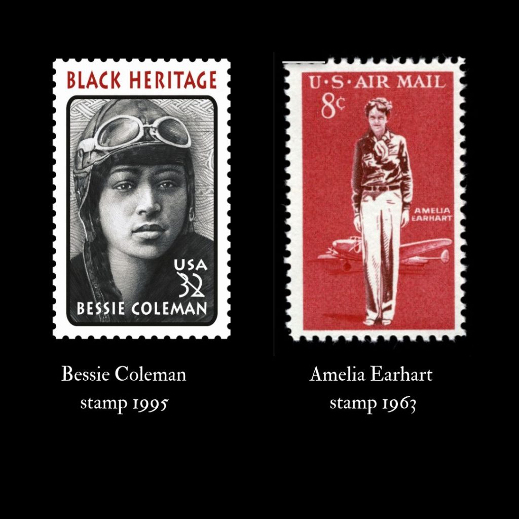 commemorative stamps of Bessie Coleman and Amelia Earhart