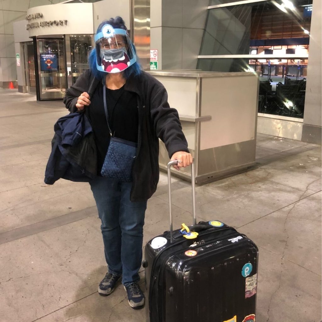 traveling in pandemic times with a face shield 