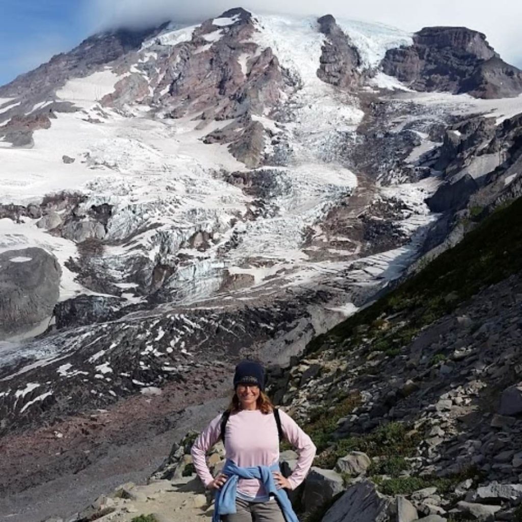 Sonya Louise in front of Mt Rainier